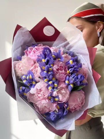 Bouquet of peonies and irises