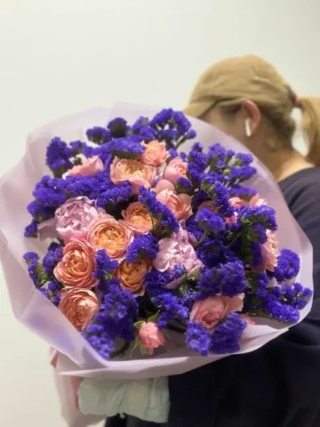 Bouquet of statice and peonies