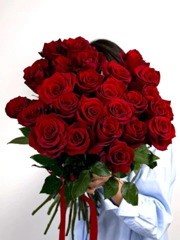 A bouquet of scarlet roses